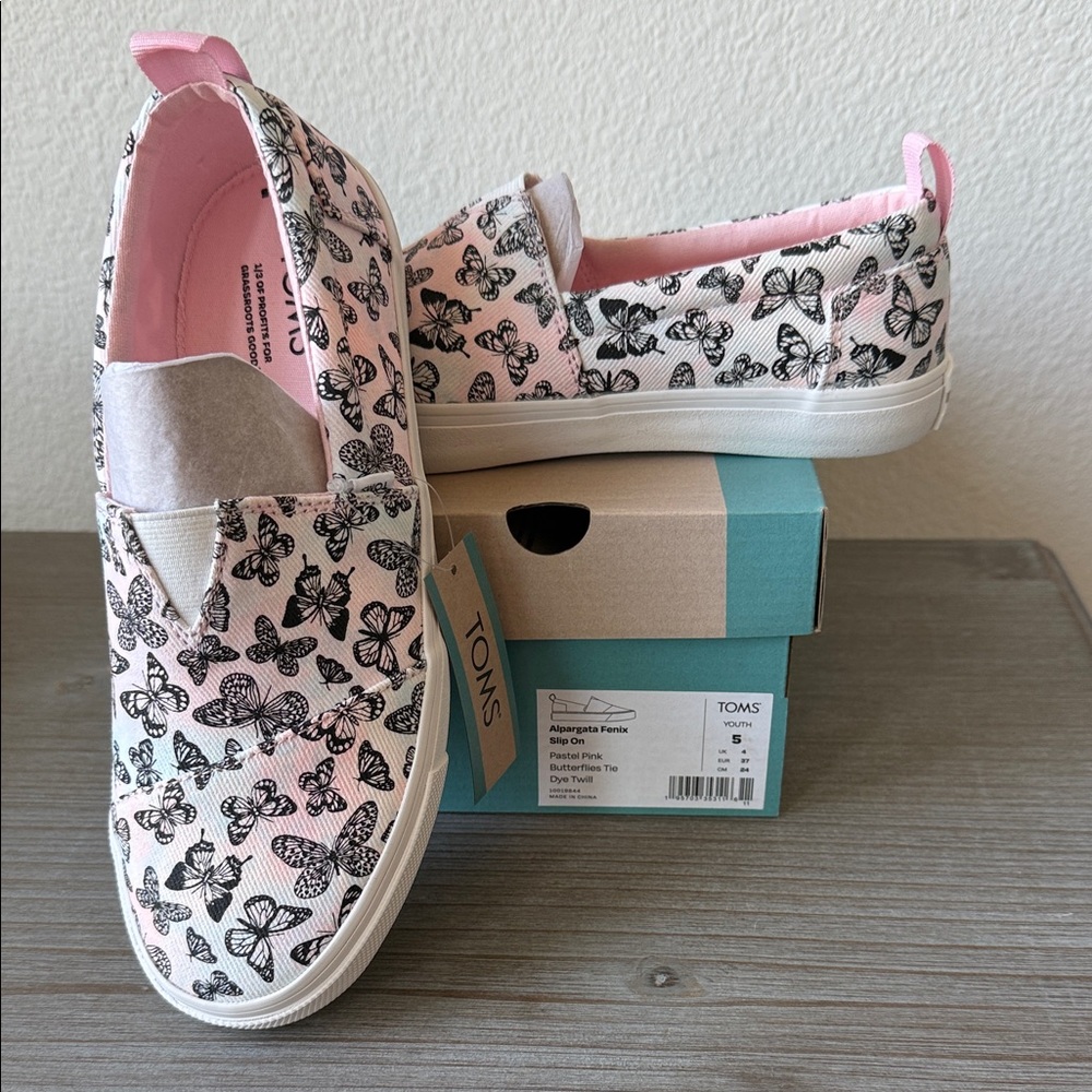 TOMS Kids Pink and Black Butterfly Sneakers